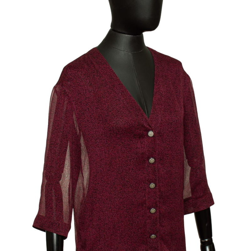 Camisa Chanel Seda Marsala Estampada-36