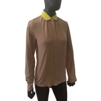 Camisa Gucci Seda Nude Gola Amarela - 36