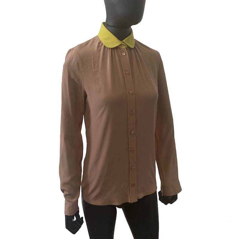 Camisa Gucci Seda Nude Gola Amarela - 36