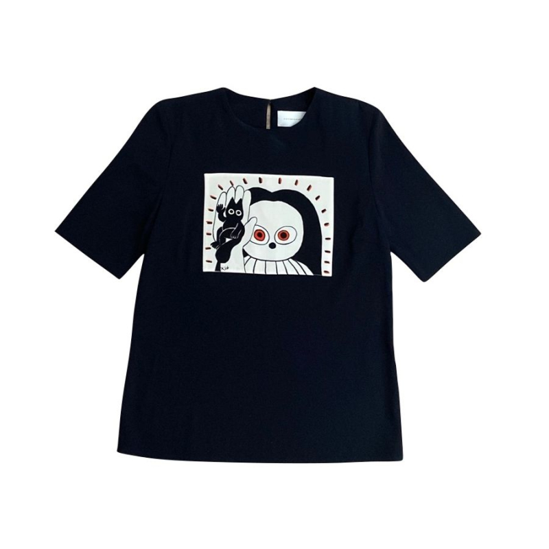 Camiseta Victoria Beckham Preta Desenho - 40