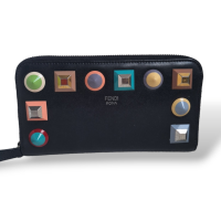 Carteira Fendi Rainbow Couro Preta 