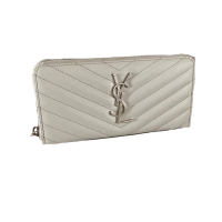 Carteira Yves Saint Laurent Monograma Couro Off-White - Nunca usada