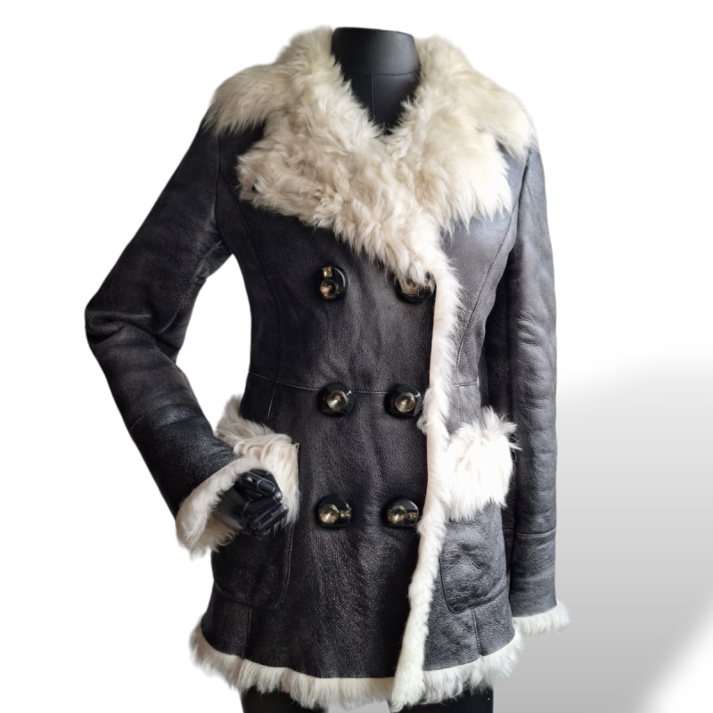 Casaco Prada Couro Cinza - Pelo de Carneiro - 38