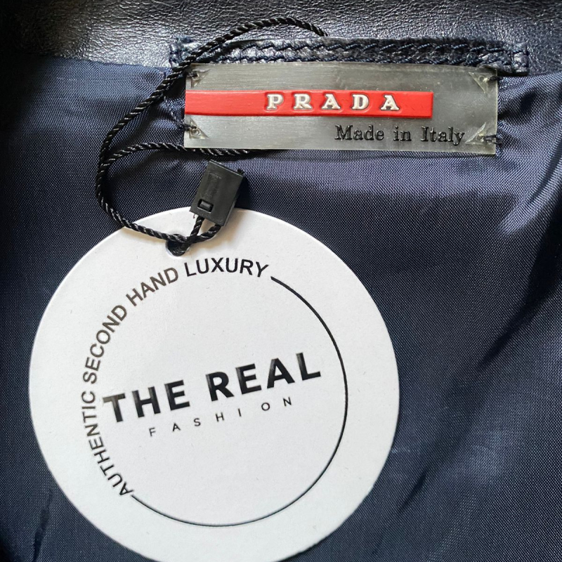 Casaco Prada Couro Manga Curta Azul-38