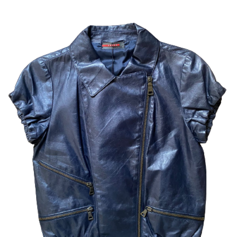 Casaco Prada Couro Manga Curta Azul-38