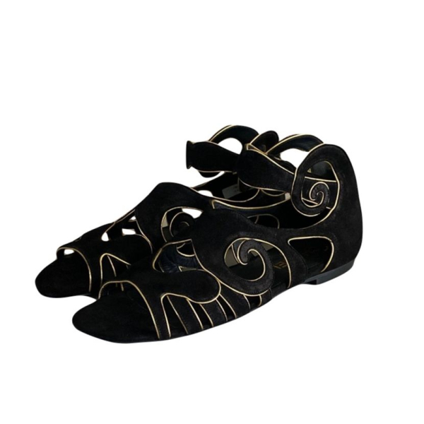 Sandália Chanel Black/Gold Suede Gladiator - 37