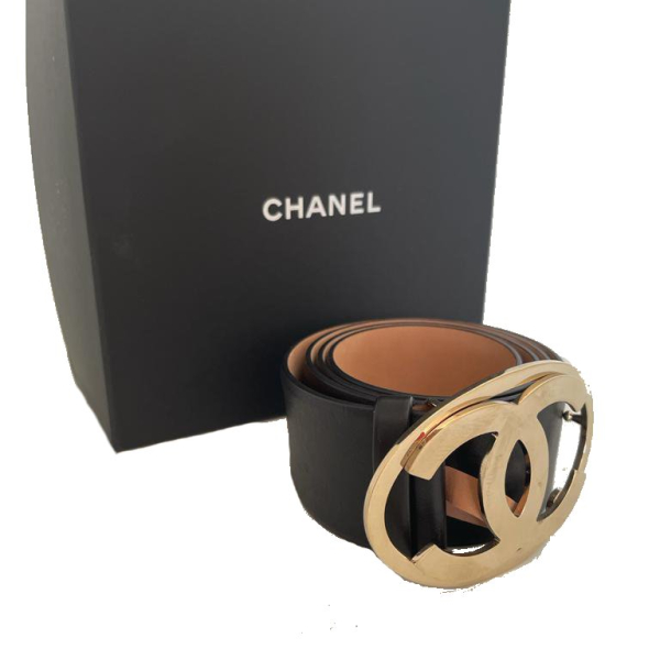 Cinto Chanel Couro Preta 90