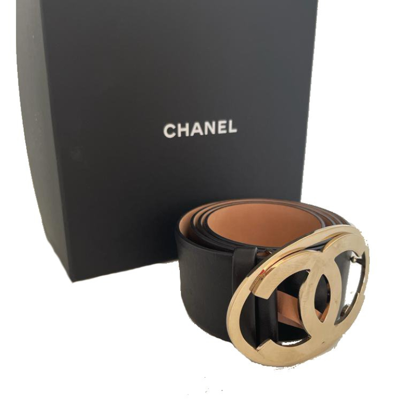 Cinto Chanel Couro Preta 90