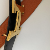 Cinto Hermès Constance Dupla face preto e laranja