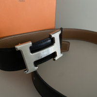Cinto Hermès H Box Preto e Caramelo Togo