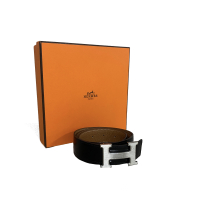 Cinto Hermès H Box Preto e Caramelo Togo