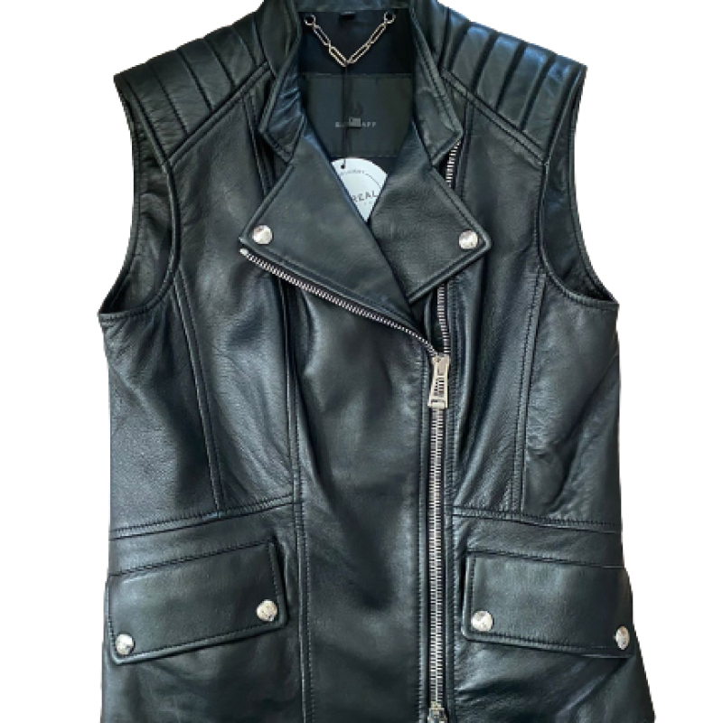 Colete Belstaff Couro Preto-38 Colete Belstaff Couro Preto-38