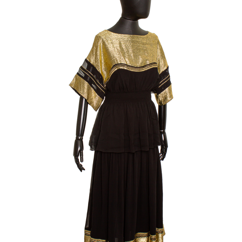 Conjunto Chloé Seda Preta Com Dourado