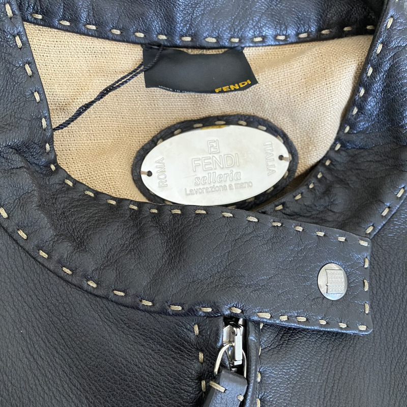 Jaqueta Fendi Couro Pespontos Preta 
