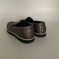 Mocassim Bottega Veneta Intrecciato Cinza Metalizado