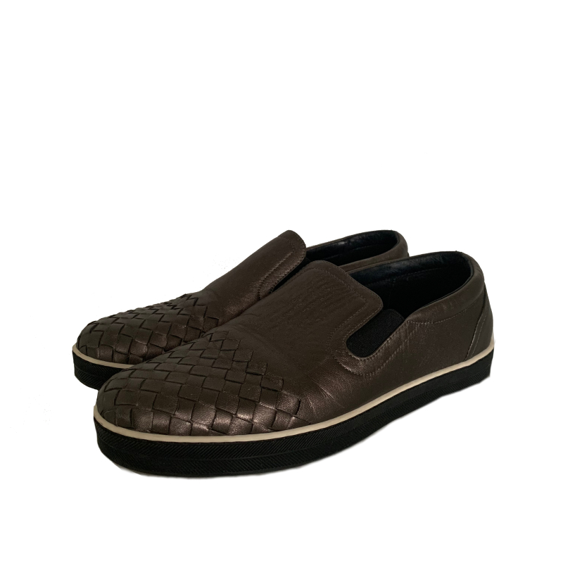 Mocassim Bottega Veneta Intrecciato Cinza Metalizado