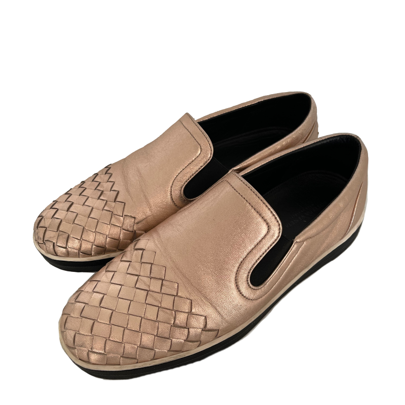 Mocassim Bottega Veneta Intrecciato Dourado 