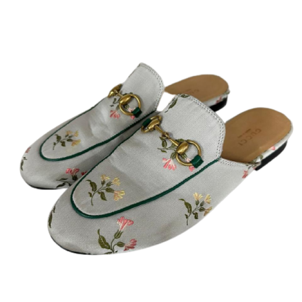 Mule Gucci Bordada Flores Cinza-35