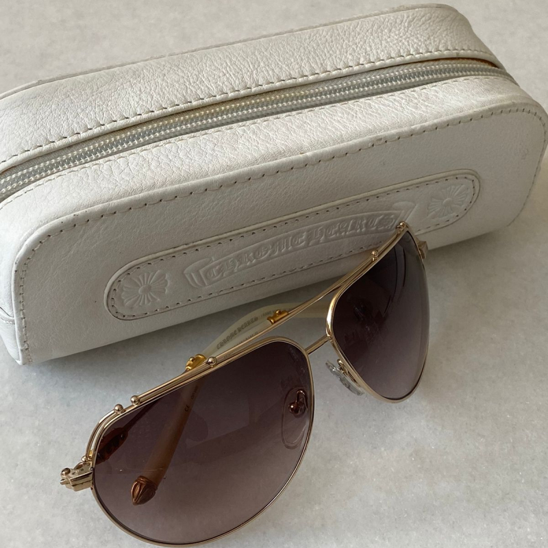 Óculos Chrome Hearts Aviador Dourado 11/130