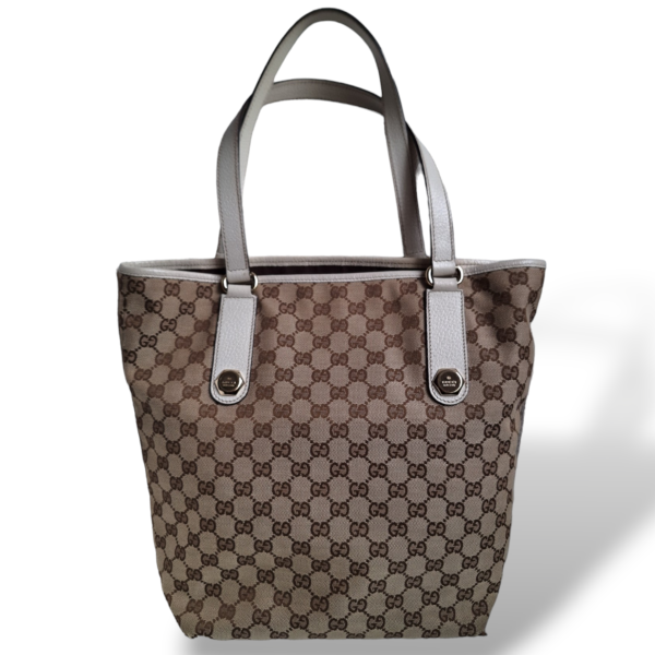 Bolsa Gucci Tote Jacquard e Couro Off White