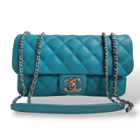 Bolsa Chanel Single Flap Rain Rubber Azul Turquesa