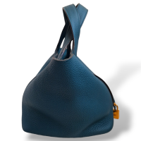 Bolsa Hermès Picotin 18 Clémence Vert Bosphore Ferragem Gold