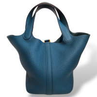 Bolsa Hermès Picotin 18 Clémence Vert Bosphore Ferragem Gold