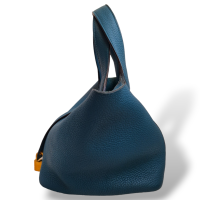 Bolsa Hermès Picotin 18 Clémence Vert Bosphore Ferragem Gold