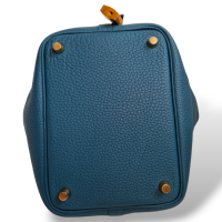 Bolsa Hermès Picotin 18 Clémence Vert Bosphore Ferragem Gold