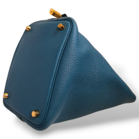 Bolsa Hermès Picotin 18 Clémence Vert Bosphore Ferragem Gold
