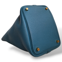 Bolsa Hermès Picotin 18 Clémence Vert Bosphore Ferragem Gold
