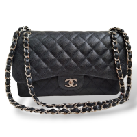 Bolsa Chanel Jumbo Double Flap Caviar Preta Ferragem Prata