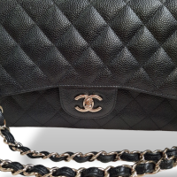Bolsa Chanel Jumbo Double Flap Caviar Preta Ferragem Prata