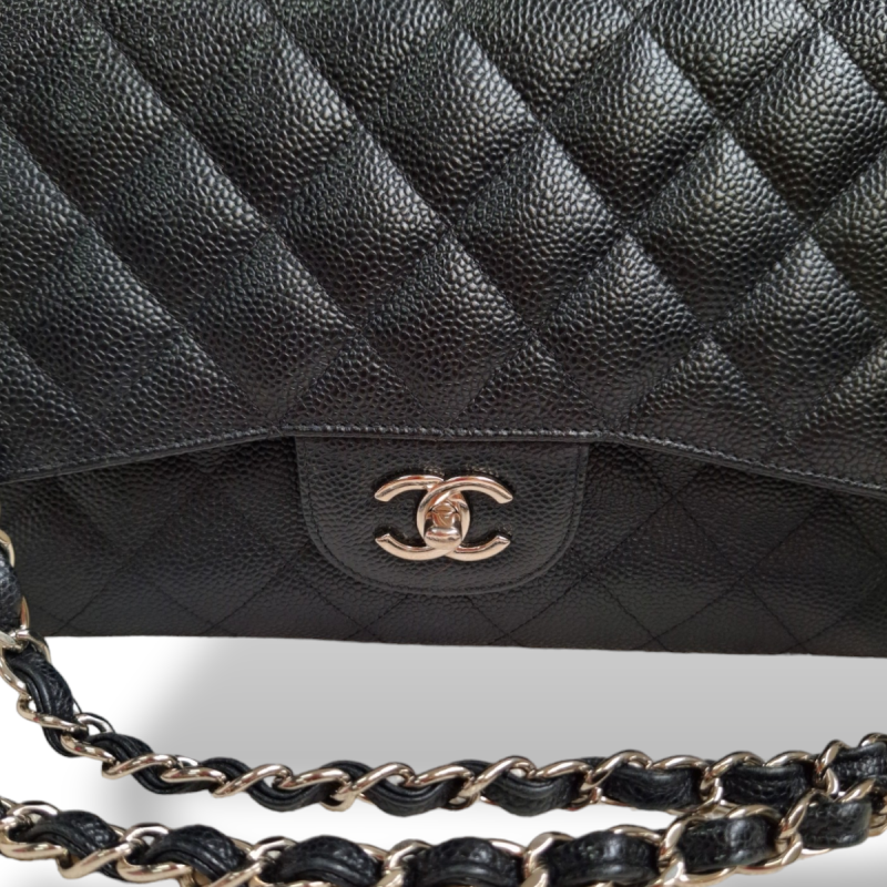 Bolsa Chanel Jumbo Double Flap Caviar Preta Ferragem Prata Bolsa Chanel Jumbo Double Flap Caviar Preta Ferragem Prata