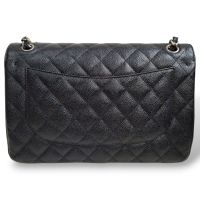 Bolsa Chanel Jumbo Double Flap Caviar Preta Ferragem Prata