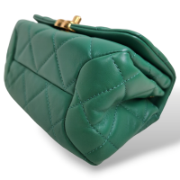 Bolsa Chanel Mini Flap Verde Couro Lambskin Ferragem Dourada 