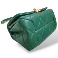 Bolsa Chanel Mini Flap Verde Couro Lambskin Ferragem Dourada 