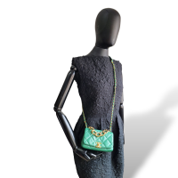 Bolsa Chanel Mini Flap Verde Couro Lambskin Ferragem Dourada 