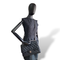 Bolsa Chanel Jumbo Double Flap Caviar Preta Ferragem Prata