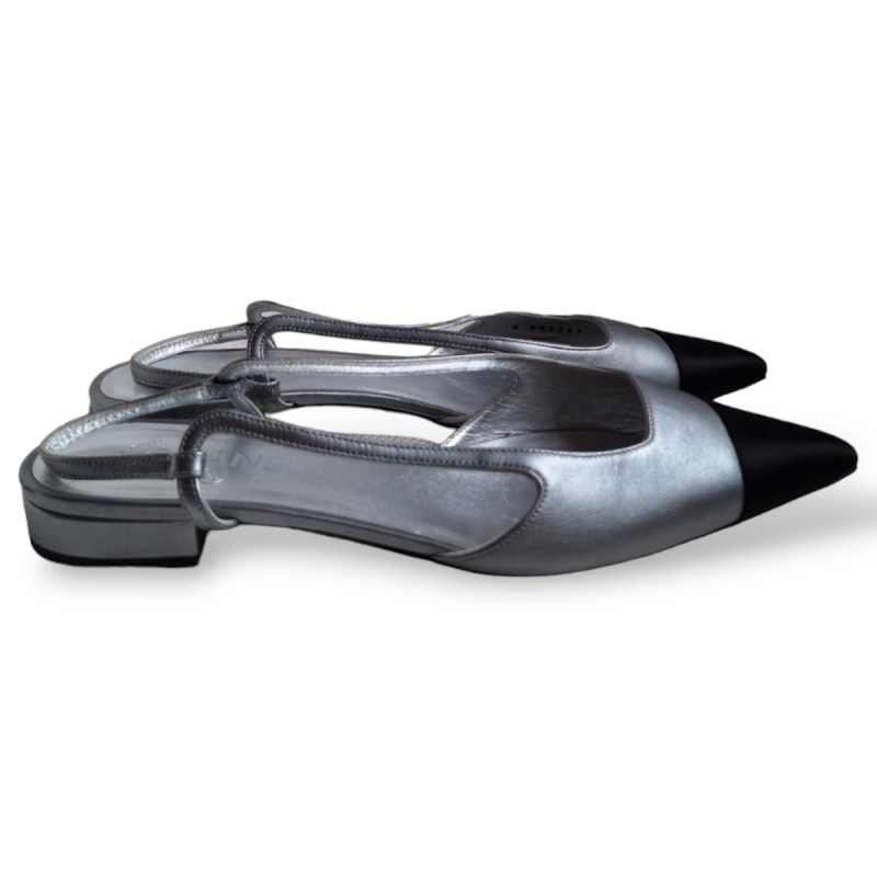 Slingback Chanel CC Prata e Preto - 36