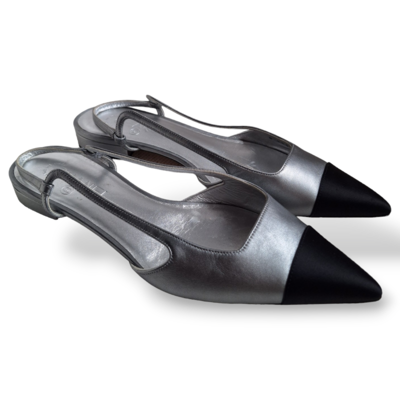 Slingback Chanel CC Prata e Preto - 36