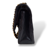 Bolsa Chanel Double Flap Preta Vintage Ferragens Douradas