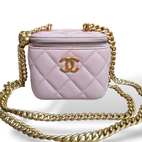 Bolsa Chanel Vanity Mini Rosa Ferragem Gold