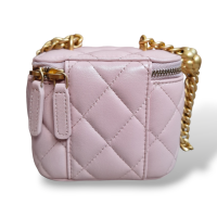 Bolsa Chanel Vanity Mini Rosa Ferragem Gold