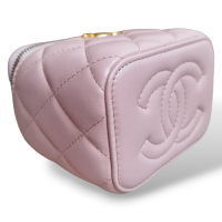 Bolsa Chanel Vanity Mini Rosa Ferragem Gold