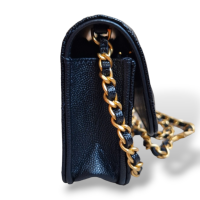 Bolsa Chanel Wallet On Chain Caviar Preta com Ferragem Gold e Strass