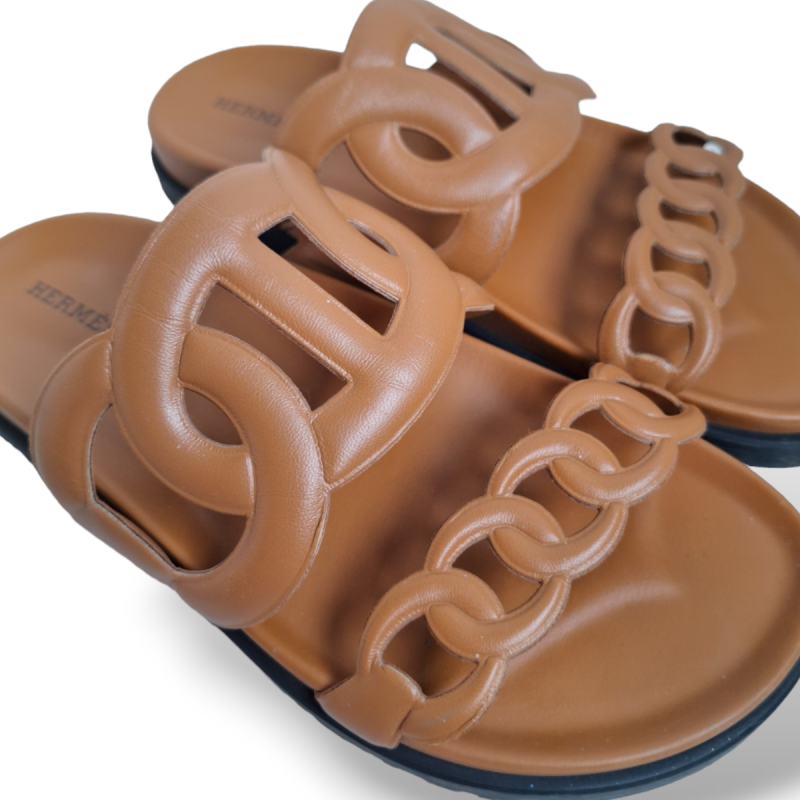 Sandália Hermès Extra em Nappa Natural Sandália Hermès Extra em Nappa Natural