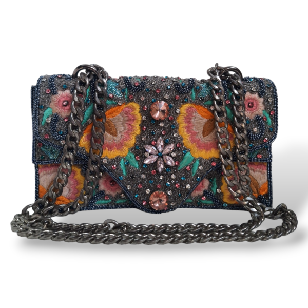 Bolsa Isla Bordada Pedraria Colorida 