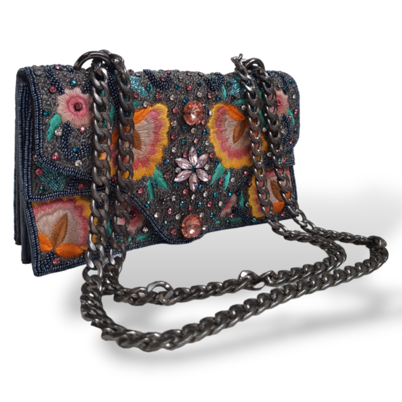 Bolsa Isla Bordada Pedraria Colorida 