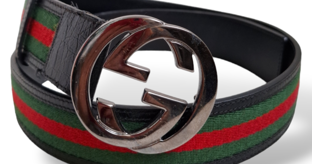 Gucci 緑赤ストライプ ベルト 1147A Cinto Gucci Jacquard Listra Verde e Vermelho